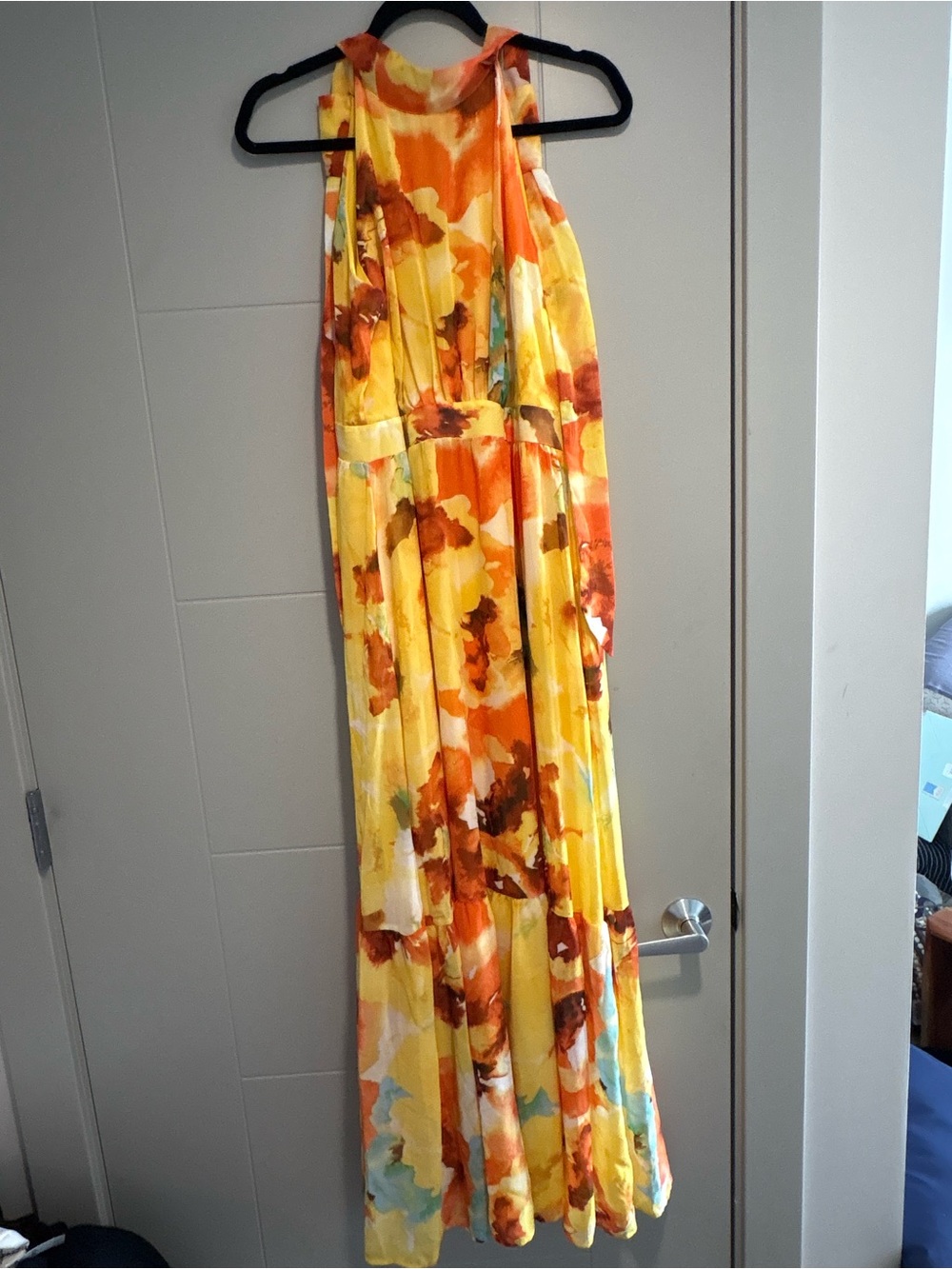 Tahari Yellow & Orange Floral Halter Maxi Dress